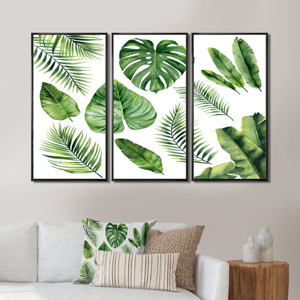 Bay Isle Home Tropical Leaf Of Monstera V Framed On Canvas 3 Pieces ...