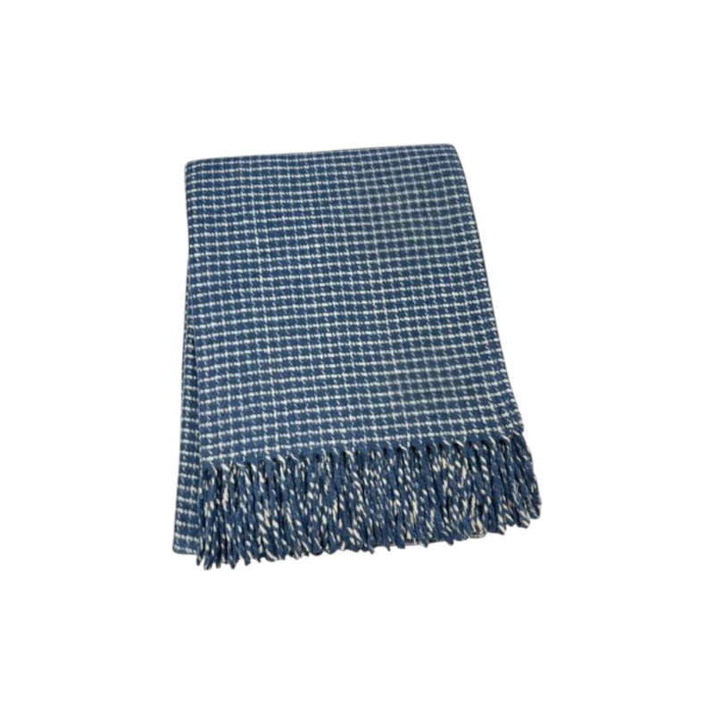 Jeté tissé à carreaux en mélange de coton bleu et crème 50 po x 67 po avec franges