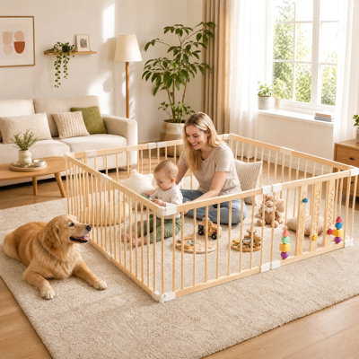 8-Panel Foldable Wooden Baby Playpen