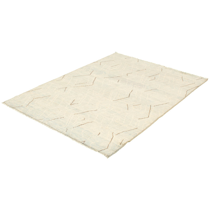 Tapis marocain unique en laine noué à la main gris clair des années 2010 de 6 pi 2 po x 8 pi 11 po Taliah
