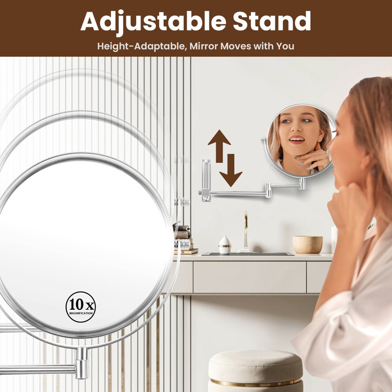 Miroir de maquillage mural 8 po avec miroir de grossissement × 10, Nickel brossé