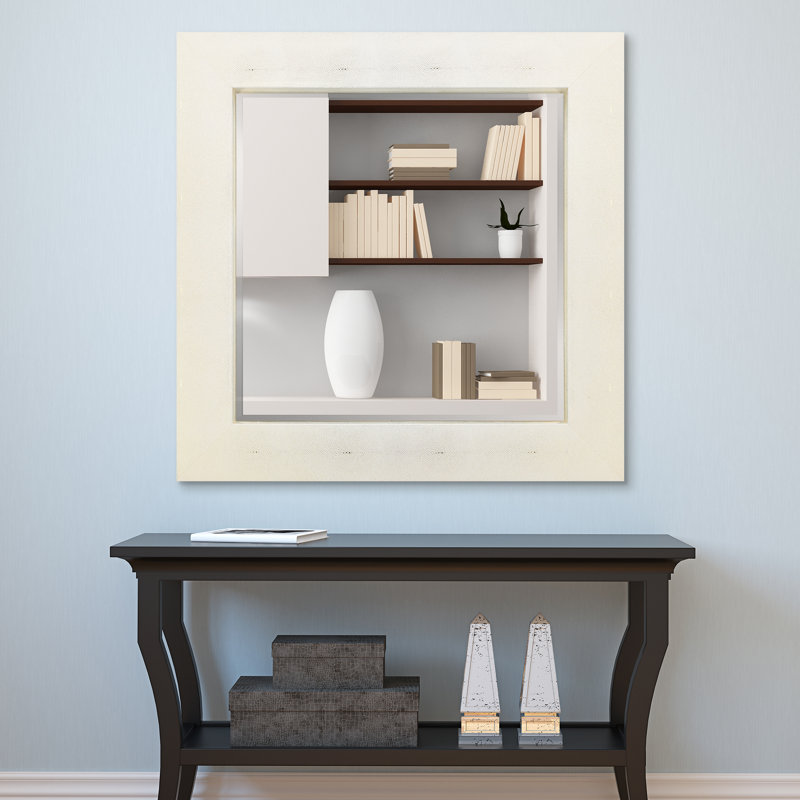 Torbert Square Leather Mirror, Gold/White