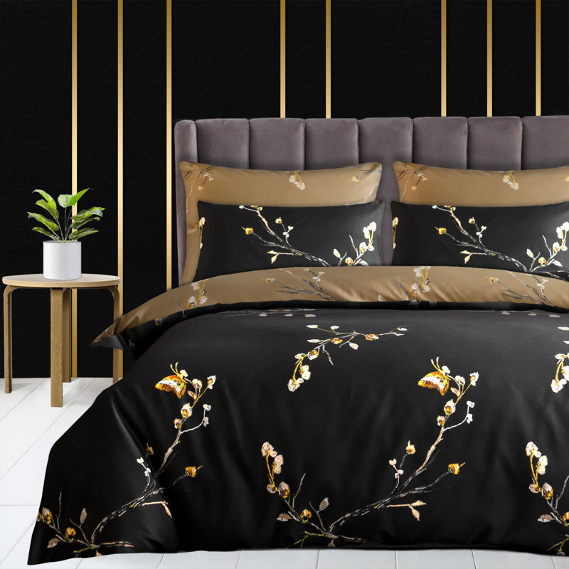 Microfiber Duvet Cover Set, Single (135cm x 200cm), Black & Beige
