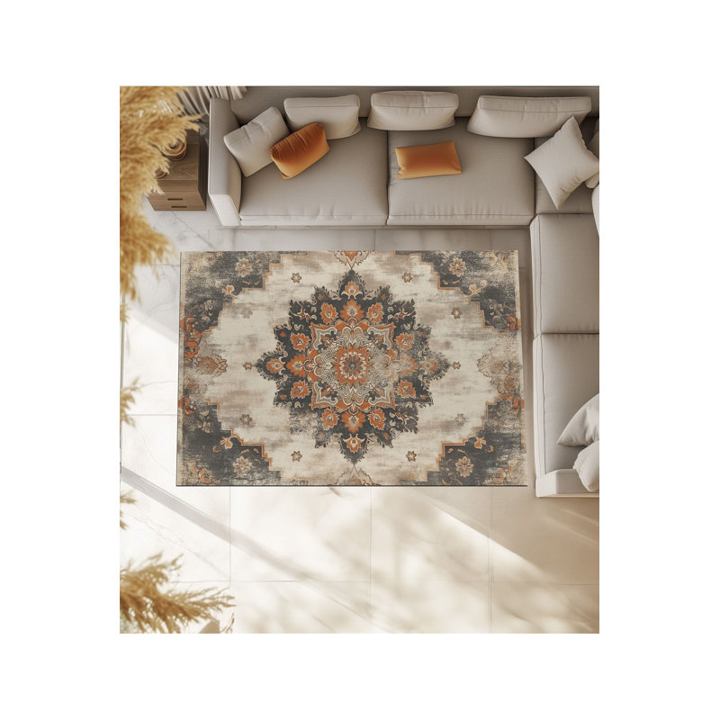 Tapis traditionnel lavable à motif d'étoiles Star, Sous-tapis rectangulaire de 3 pi 3 po x 4 pi 11 po