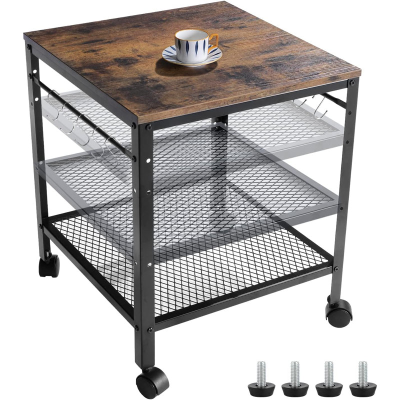 Rustic End Table, 2-Tier Side Table With Adjustable Height Shelf , Rustic Brown
