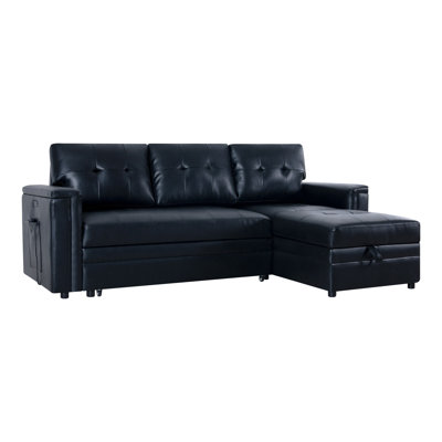 Wanamie L-Shaped Leather Sleeper Sofa Bed with USB – Reversible Pull Out Couch with Storage Chaise by Ebern Designs