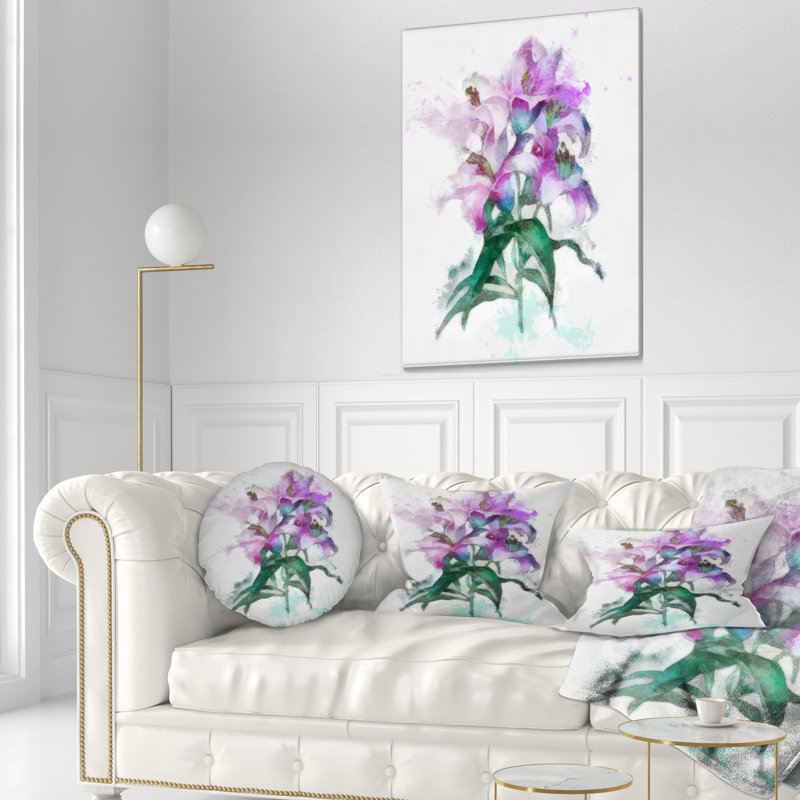 Dessin de lys mauves - coussin décoratif imprimé floral