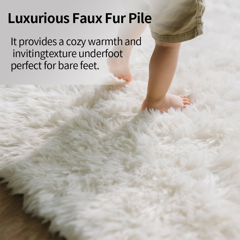 Plush Faux Sheepskin White Rug, Novelty 2' x 3'