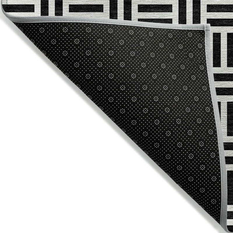 Black Geometric Synthetic Rectangular Indoor/Outdoor Rug 2'6" x 3'10"