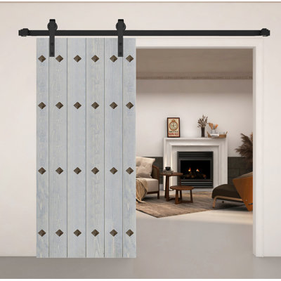 Paneled Wood and Metal Series DIY Barn Door Slab without Installation Hardware Kit