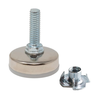 Outwater Titan Leveler Kit | 5/16-18 X 1" Nickel Plated Shell Leveler With White Hex Base & Zinc Plated Hardened Steel Tee Nut (Bag Of 100 Each)