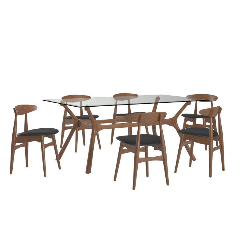 Ensemble de table de salle à manger Arne Mid-Century 72 po, 7 pièces: table, 6 chaises