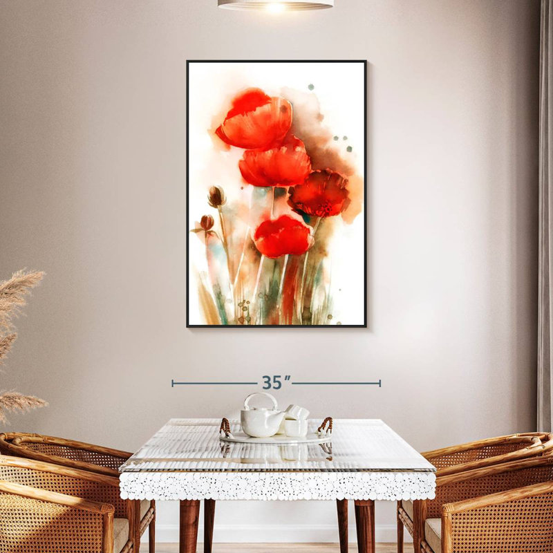 Coquelicots sauvages à l'aquarelle, 31 po x 46 po, Cadre flottant noir