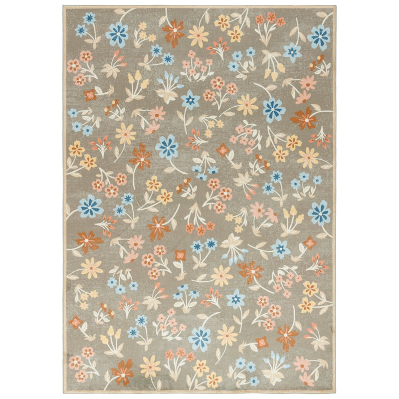 Msrw Floral 187 Performance Machine Washable Floral Rug, Square 6'