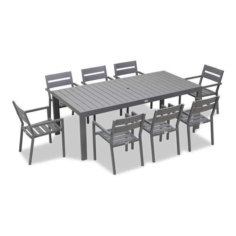 Morje 8 - Person 41.75" L Rectangular Outdoor Dining Set, Noir, Toile Sunbrella® naturel