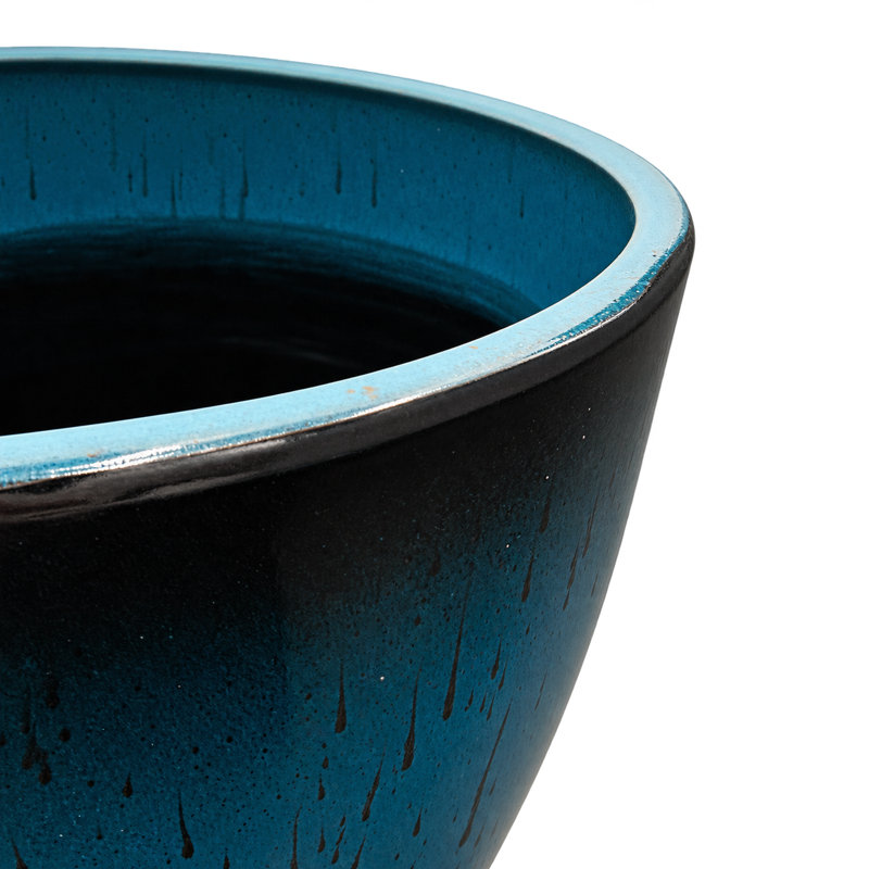 Pot à fleurs intérieur / extérieur en résine synthétique moderne avec soucoupe et écran de drainage, Bleu, Set of 1