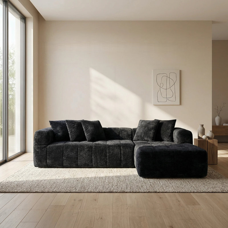Canapé modulaire surdimensionné en L surdimensionné sans os, canapé moderne en tissu bouclé et peau de mouton avec méridienne, emballage sous vide compressé, canapé modulaire moelleux avec 5 coussins décoratifs pour salon, appartement et bureau