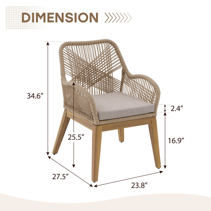 Ensemble repas rectangulaire pour l'extérieur avec coussins 6 personnes Vowinckel, H 30 po x l 67 po x P 35 po, 6