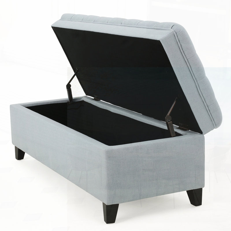 JULIANA Fabric Storage Ottoman with Birch Legs, Perfect for Living Room Organization and Extra Seating., Light Blue