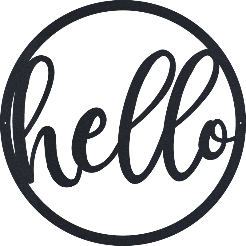 Hello Round Sign - Metal Wall Art, Silver, 15" H x 15" W x 0.06" D