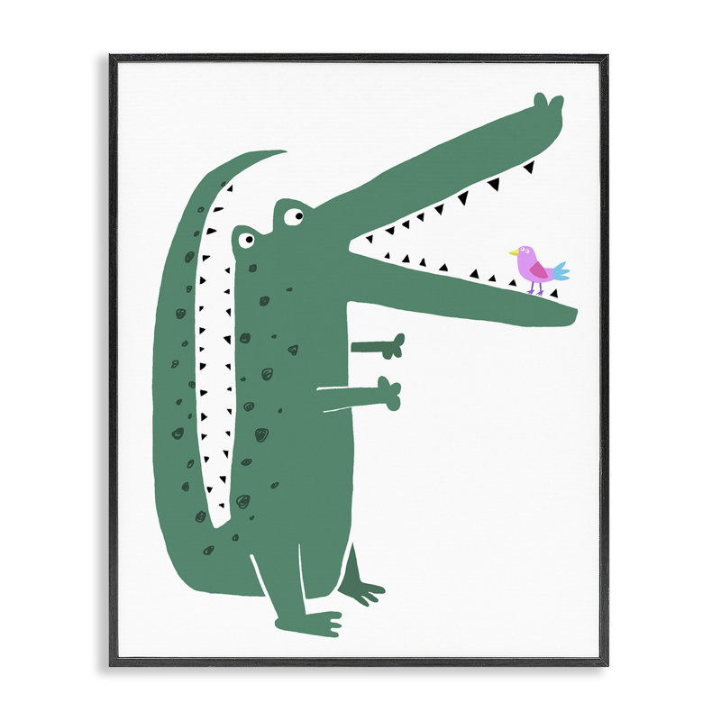 Alligator & Bird Friends, estampe numérique, design par Carla Daly, Giclée encadrée noir minuit, H 14 po x l 11 po