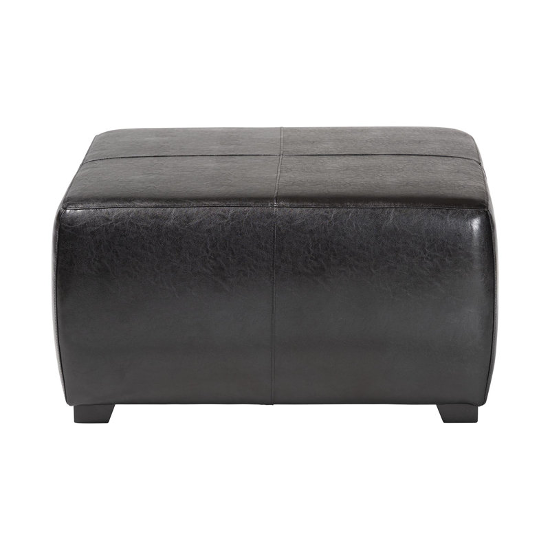 Calysta Faux Leather Ottoman, Black Faux Leather