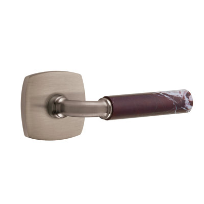 Ensemble de levier de passage Emtek Select avec rosette urbaine moderne et tige en T, levier en marbre Rosso Levanto