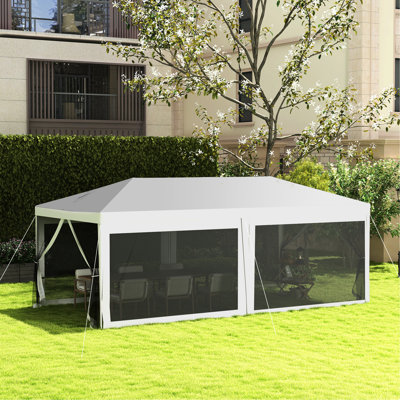 Pavillon de jardin 10 pi x 20 pi, auvent de mariage pour l'extérieur avec parois latérales, résistance au blocage, structure en acier, tente blanche pour activités, 6 amovibles