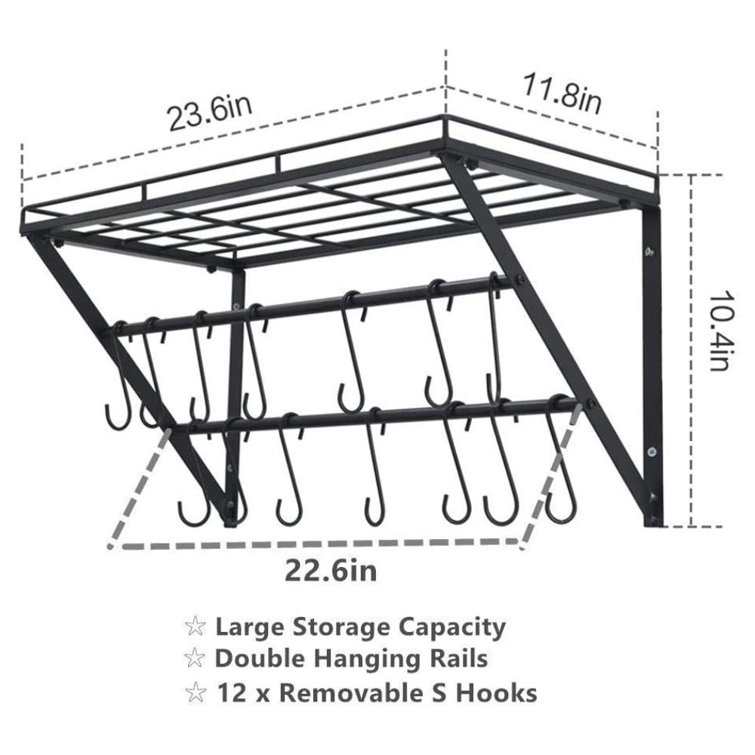 Prep & Savour Damyn Metal Straight Wall Mounted Pot Rack