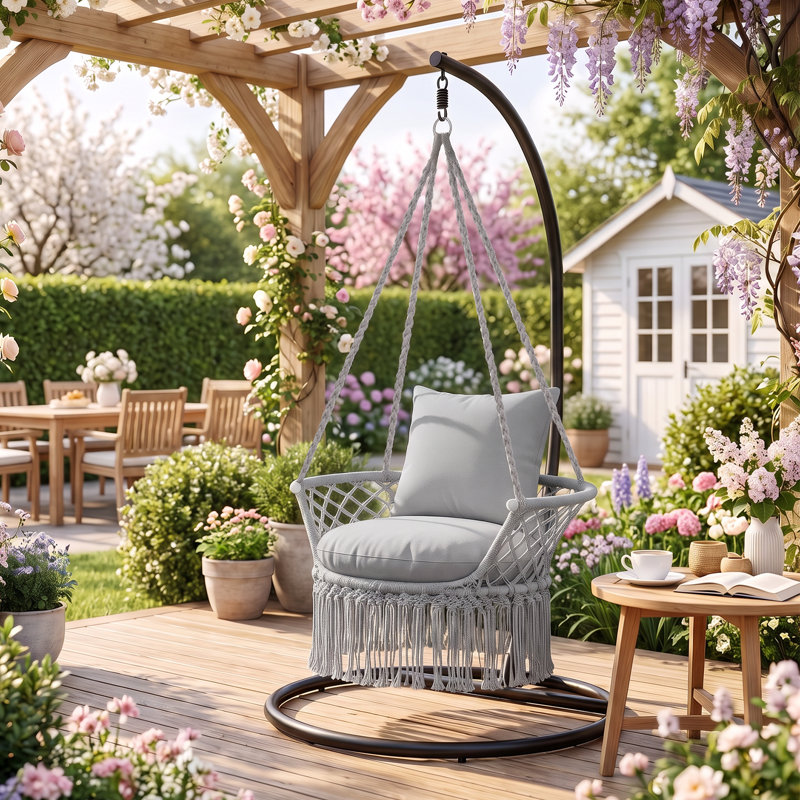 Fauteuil suspendu en macramé, avec coussin et trousse de fixation pour intérieur et extérieur, capacité de charge de 159 kg