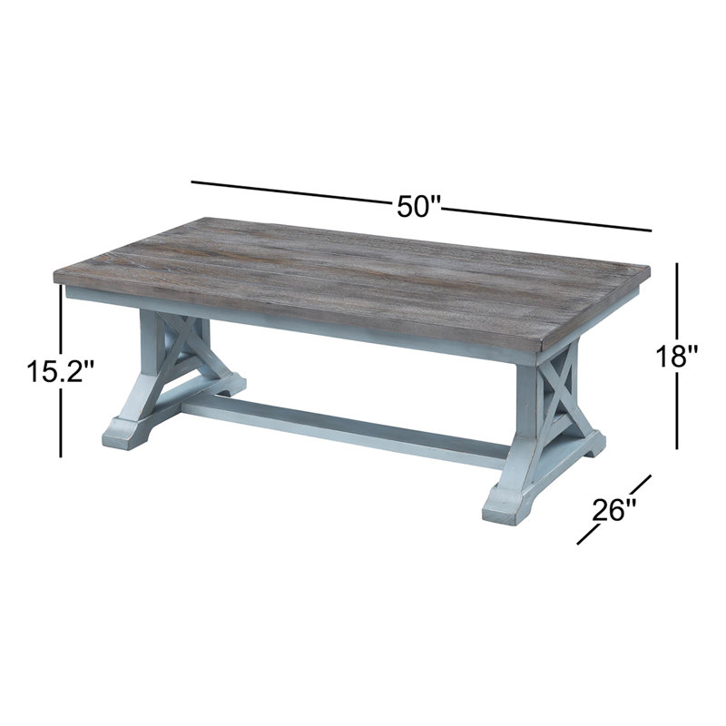 Brenai Solid Wood Single Coffee Table, Blue