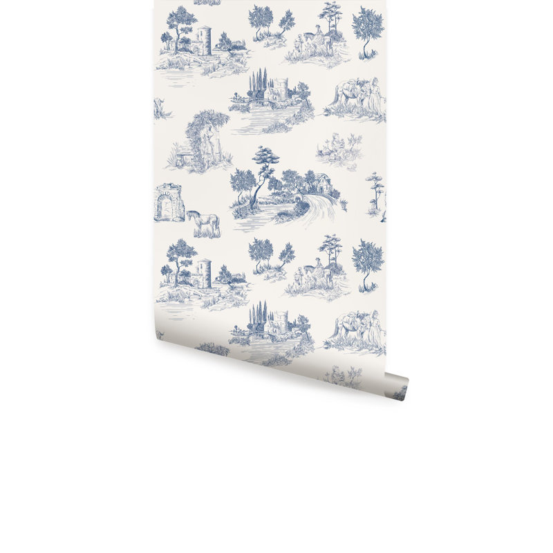 Panneau de papier peint adhésif Aala, L 2 pi x H 18 pi, Bleu marine