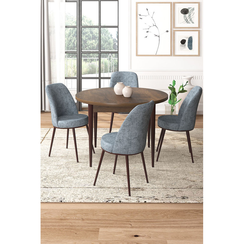 Ensemble de table et chaises de salle à manger 5 pièces Modern, blanc et gris | Table de salle à manger: 35,4 po x 29,5 po x 35,4 po, pieds en métal, chaises: 17,7 po x 35,8 po x 16,5 po | Panneau de particules 100% mélaminé, assise confortable en mousse, design élégant et fonctionnel