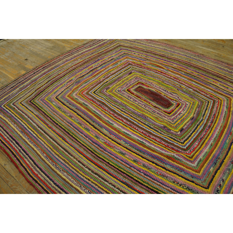 Antique Braided American Geometric Flat Weave Rug