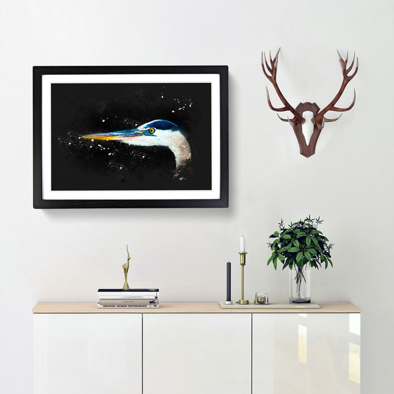 Heron Portrait - Picture Frame Graphic Art Print, Black Framed, 33cm H x 45cm W x 2cm D