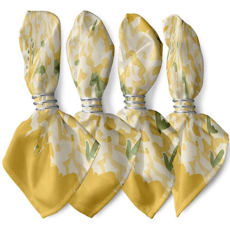 Lonston Abstract Floral Center Stripe Napkins, Yellow