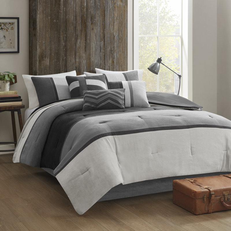 Ensemble d'édredon en microfibre Palisades, Édredon de grande taille et 6 pièces supplément, Noir