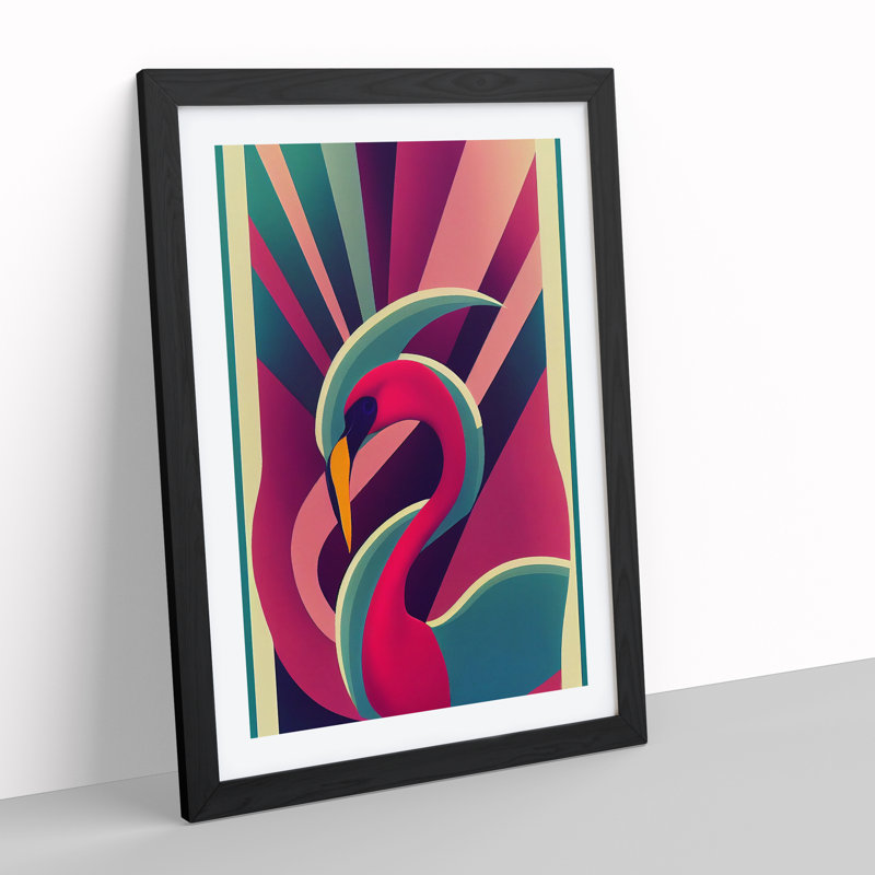 Modern Flamingo Abstract - Framed Print, Black, 34cm H x 25cm W x 2cm D