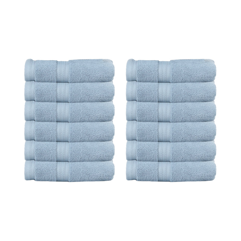 Elegance Essentials 550GSM 100% Cotton Zero Twist Super Absorbent Wash Cloth (Set of 12) - 13"x13", Blue
