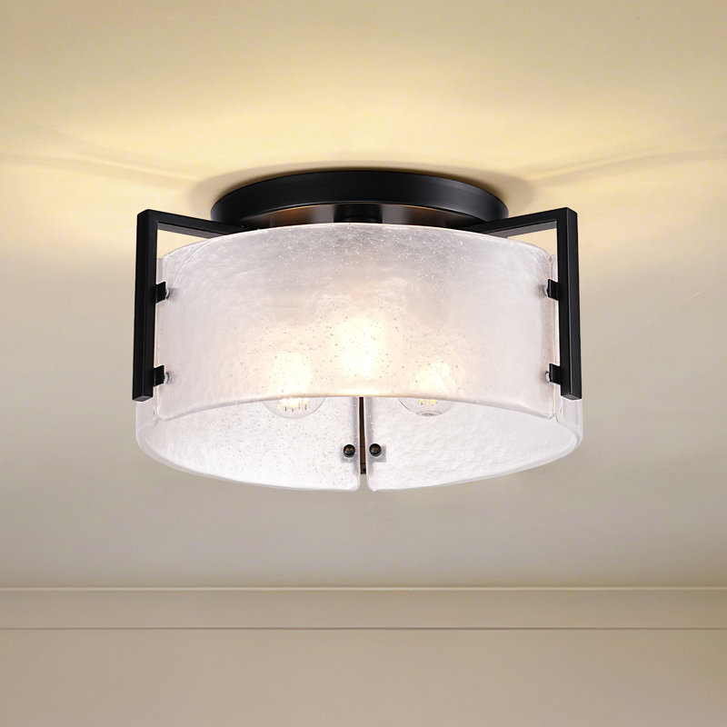 15.75" Opal White Handmade Glass Flush Mount Ceiling Light – Elegant Hammered Glass Shade for Modern Home Decor