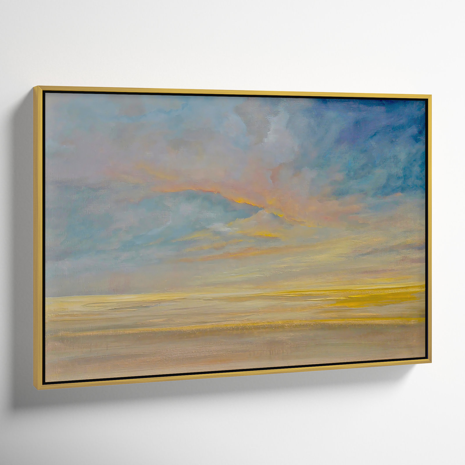Dawning Unrest - Floater Frame Painting on Canvas, 25.5" H x 37.5" W, Gold