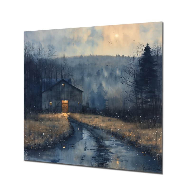 «Winter Blue Barn Fading Light I», reproduction d'art murale grange, Métal métal, H 30 po x l 30 po x P 1 po