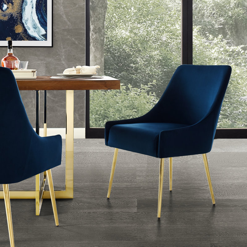 Chaise rembourrée Venema, Or, Bleu marine
