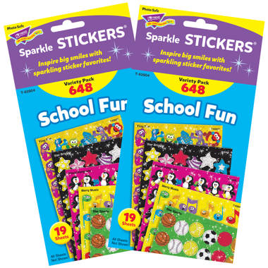 Trend School Fun Sparkle Stickers Variety Pack, 648 per Pack, 2 Packs