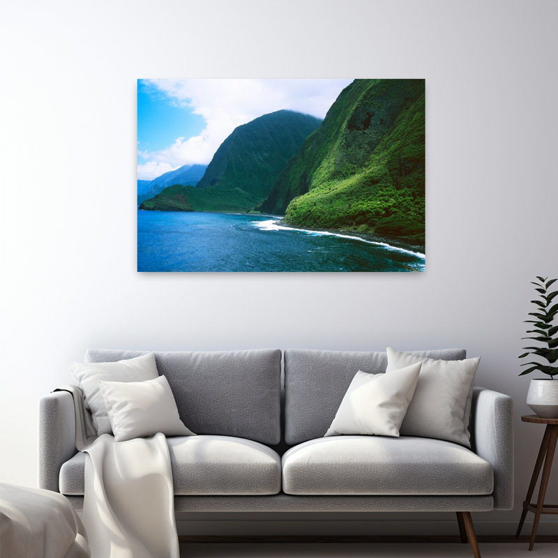 High Angle View Of Sea Cliffs At Kalawao Pacific Ocean Kalaupapa Peninsula Molokai Hawaii Usa Tranquil Abstract Contemporary Beach Mountain Art
