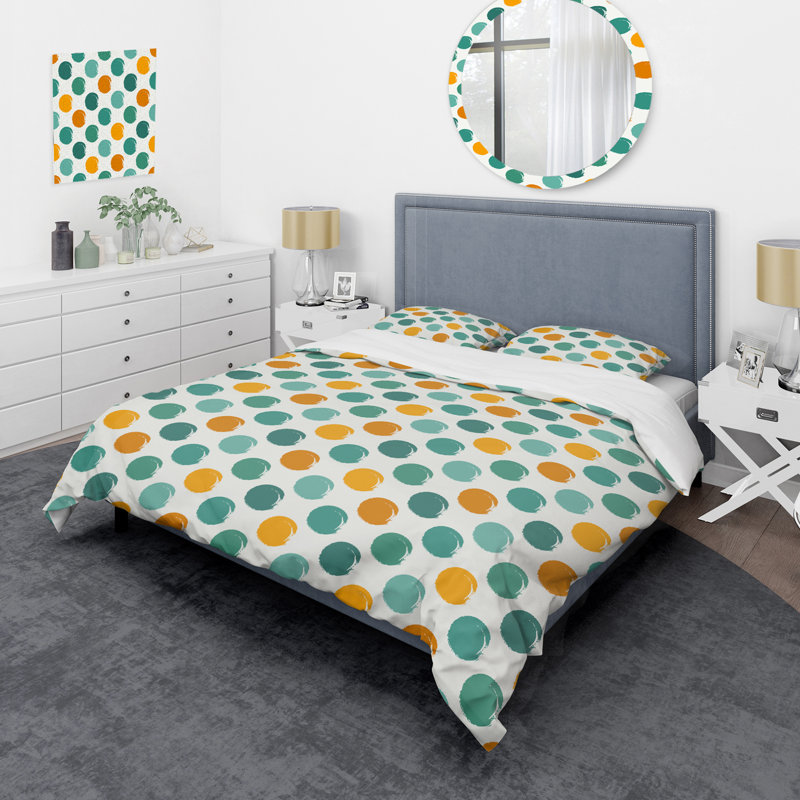 Ensemble de housse de couette en microfibre vert / orange 3 pièces, Housse de couette pour très grand lit et 2 très