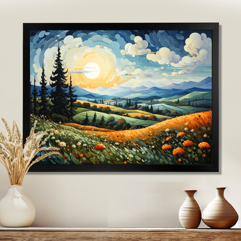 «Moonlight Swaying Cypress Pointillism I», art mural Van Gogh, H 12 po x l 20 po, Noir