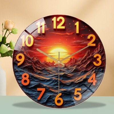 Sunset Ocean Waves Art Decorative Clock Art - 12'' Modern Glass Wall Clock
