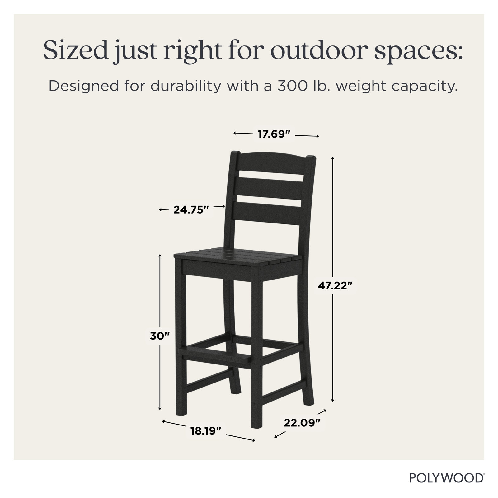 POLYWOOD® Lakeside Armless Patio Bar Stool, Gray