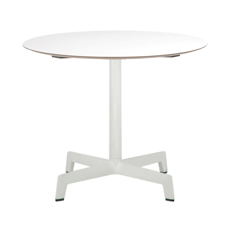 White Round Dining Table with Metal Cross Base, 31.5"